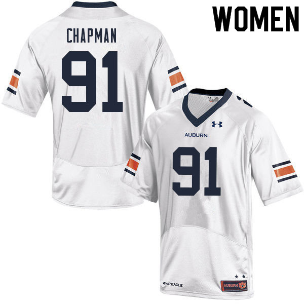 Women #91 Oscar Chapman Auburn Tigers College Football Jerseys Sale-White